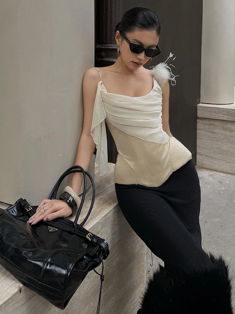 Cutenew распашной воротник, комплект из 2 предметов, женский элегантный сексуальный укороченный топ без рукавов с атласной лентой + юбка в стиле пэчворк, вечерние уличная одежда 
Cutenew распашной воротник, комплект из 2 предметов, женский элегантный сексуальный укороченный топ без рукавов с атласной лентой + юбка в стиле пэчворк, вечерние уличная одежда