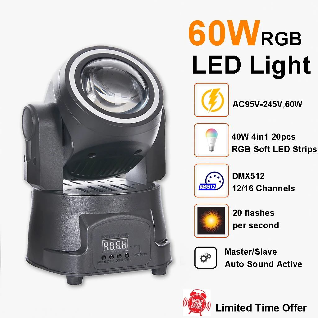 60W RGB LED Stage Light 40W 4-in-1 DMX512 Sound Activated 12/16CH Smooth Dimming 20Hz Strobe for DJ Disco Bar Party Event Show
60W RGB LED Stage Light 40W 4-in-1 DMX512 Sound Activated 12/16CH Smooth Dimming 20Hz Strobe for DJ Disco Bar Party Event Show