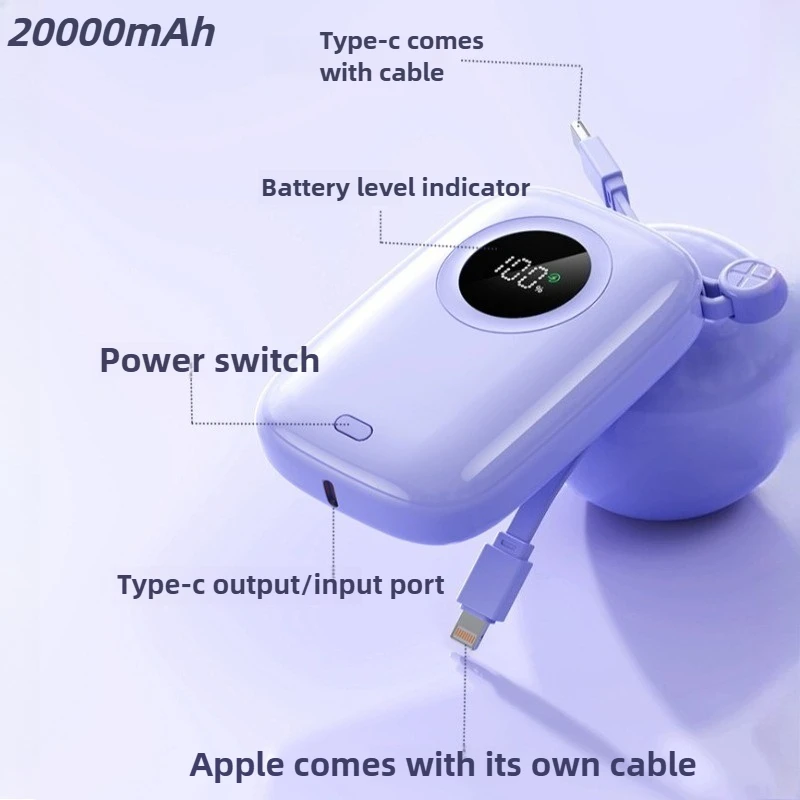 Power Bank с цифровым дисплеем 20000 мАч, 22,5 Вт, быстрая зарядка с кабелем USB Type-C, портативный внешний аккумулятор Powerbank для IPhone
Power Bank с цифровым дисплеем 20000 мАч, 22,5 Вт, быстрая зарядка с кабелем USB Type-C, портативный внешний аккумулятор Powerbank для IPhone