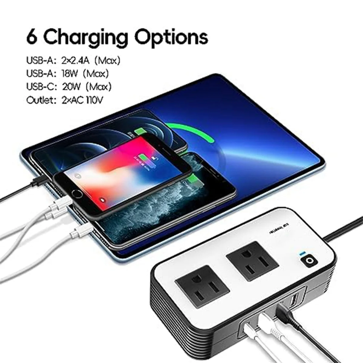 A82T-200W Car Power Inverter, DC 12V to 110V AC Car Plug Adapter Socket with USB Fast Charger 2.4A USB/Laptop Car
A82T-200W Car Power Inverter, DC 12V to 110V AC Car Plug Adapter Socket with USB Fast Charger 2.4A USB/Laptop Car