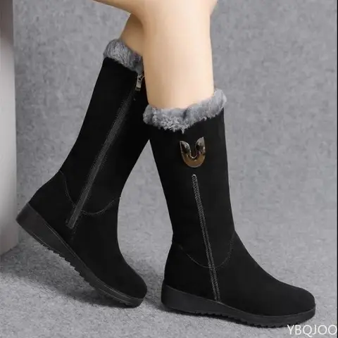 Winter versatile snow boots women's thick fashionable women's boots anti slip warm leisure comfortable side zipper cotton boots