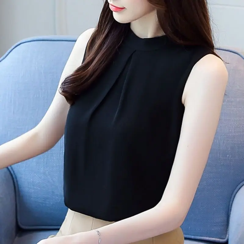 White Sleeveless Shirt for Women's Summer New Korean All-match Solid Youth Pleated Office Tanks Tops Elegant Fashion Clothing
White Sleeveless Shirt for Women's Summer New Korean All-match Solid Youth Pleated Office Tanks Tops Elegant Fashion Clothing