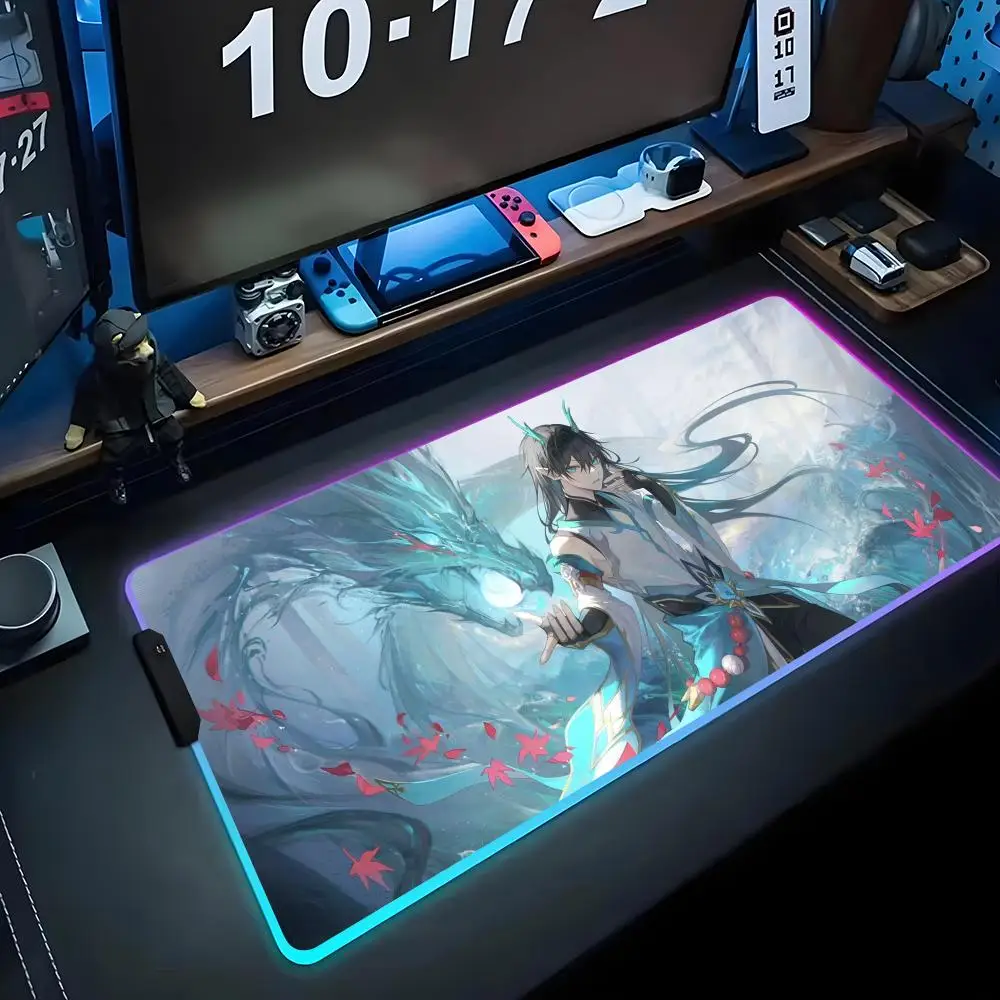 dan heng Mouse Pad RGB Gaming Mousepad Big LED Pad PC Desk Mat Luminous Mouse Pad Large Keyboard Mats Table Rug With Backlit