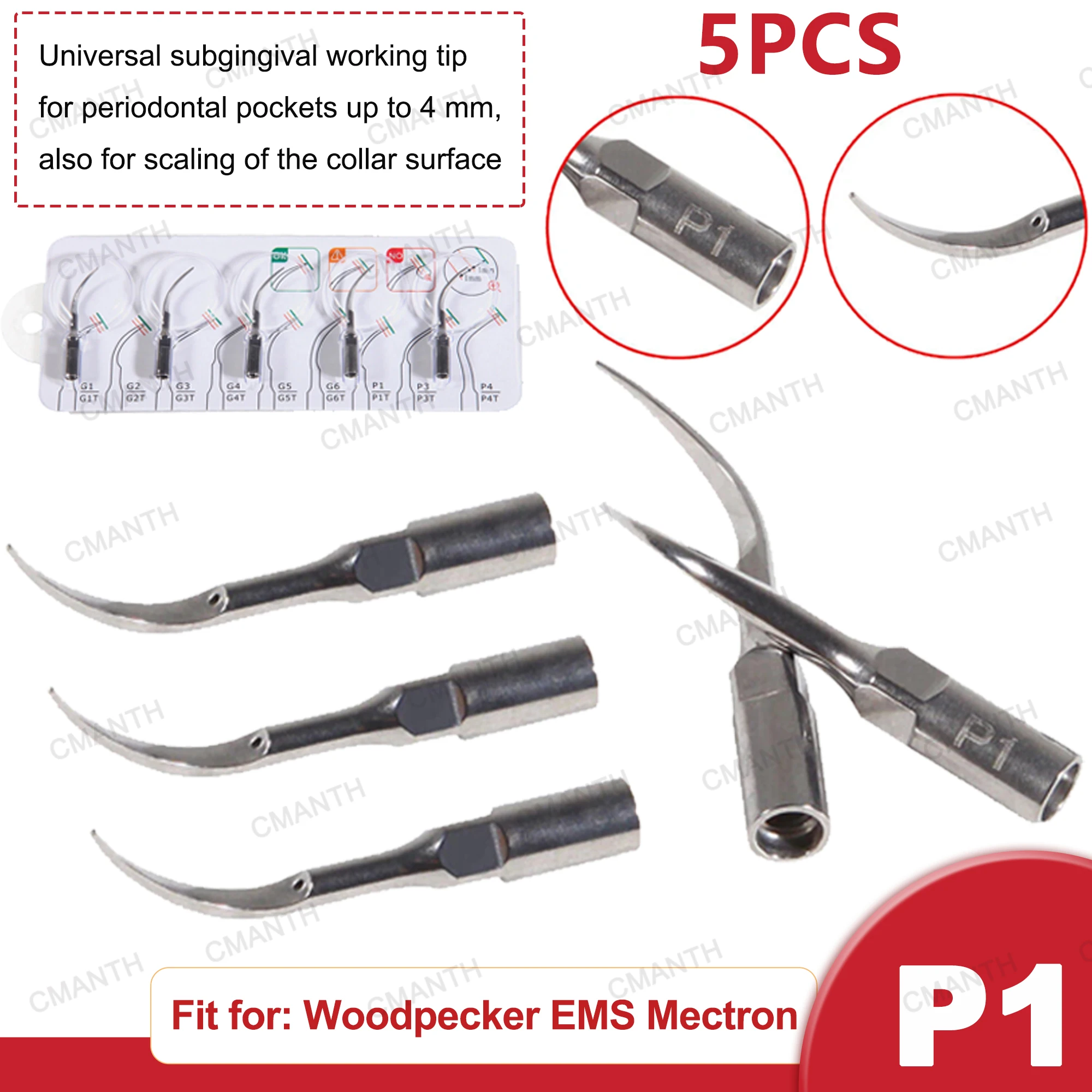 5Pcs P1 Ultrasonic Dental Scaler Tips Fit for WOODPECKER EMS Mectron Ultrasonic Scaler Handpiece
5Pcs P1 Ultrasonic Dental Scaler Tips Fit for WOODPECKER EMS Mectron Ultrasonic Scaler Handpiece