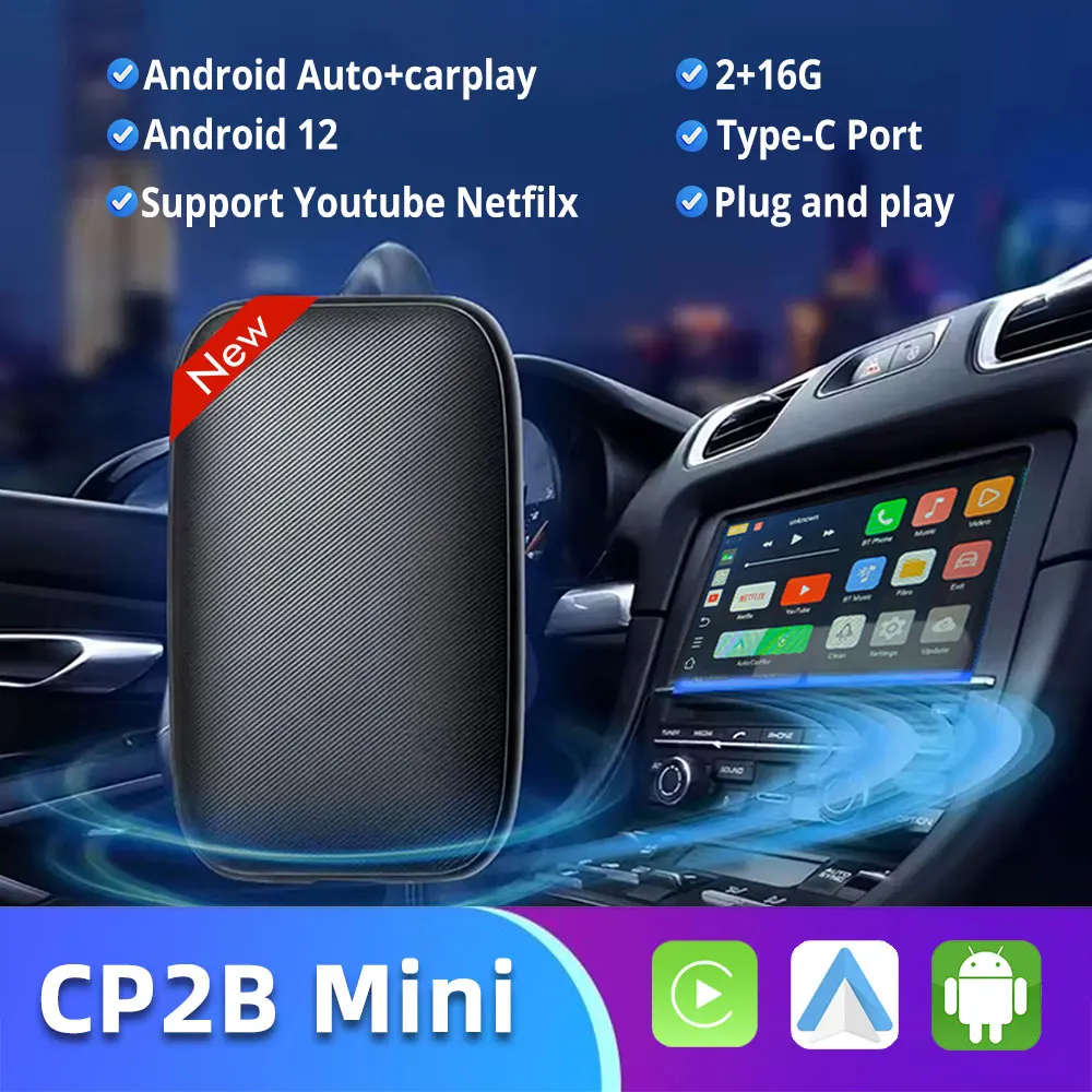 Wireless CarPlay Android Auto AI Box, Stream Netflix YouTube on Car Screen, 2+16GB, Plug & Play for most cars - CP2B MINI
Wireless CarPlay Android Auto AI Box, Stream Netflix YouTube on Car Screen, 2+16GB, Plug & Play for most cars - CP2B MINI