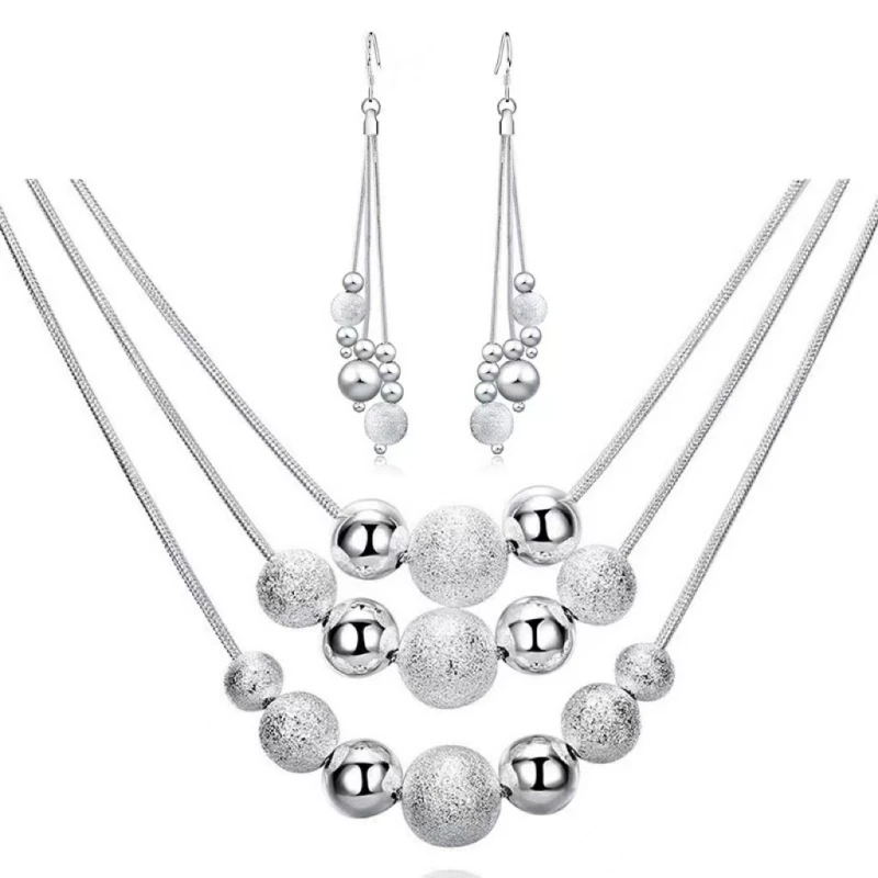 925 Sterling Silver 18-inch Frosted Beads Pendant Earrings Necklace for Woman Fashion Jewelry Set Wedding Gift
925 Sterling Silver 18-inch Frosted Beads Pendant Earrings Necklace for Woman Fashion Jewelry Set Wedding Gift