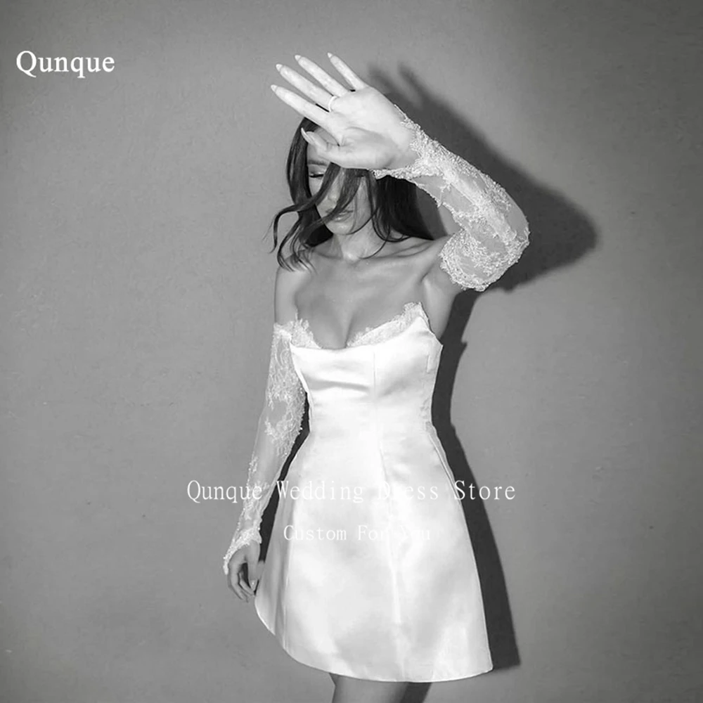 Qunque Customized New Short Weddding Dress Detachable Lace Sleeves Thick Satin Sexy Bridal Gowns Formal Women Cocktail Dress
Qunque Customized New Short Weddding Dress Detachable Lace Sleeves Thick Satin Sexy Bridal Gowns Formal Women Cocktail Dress