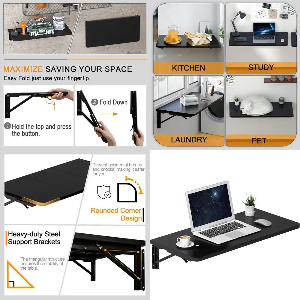 Компактный настенный стол с прочными кронштейнами для организации домашнего офиса, кухни и прачечной
Компактный настенный стол с прочными кронштейнами для организации домашнего офиса, кухни и прачечной