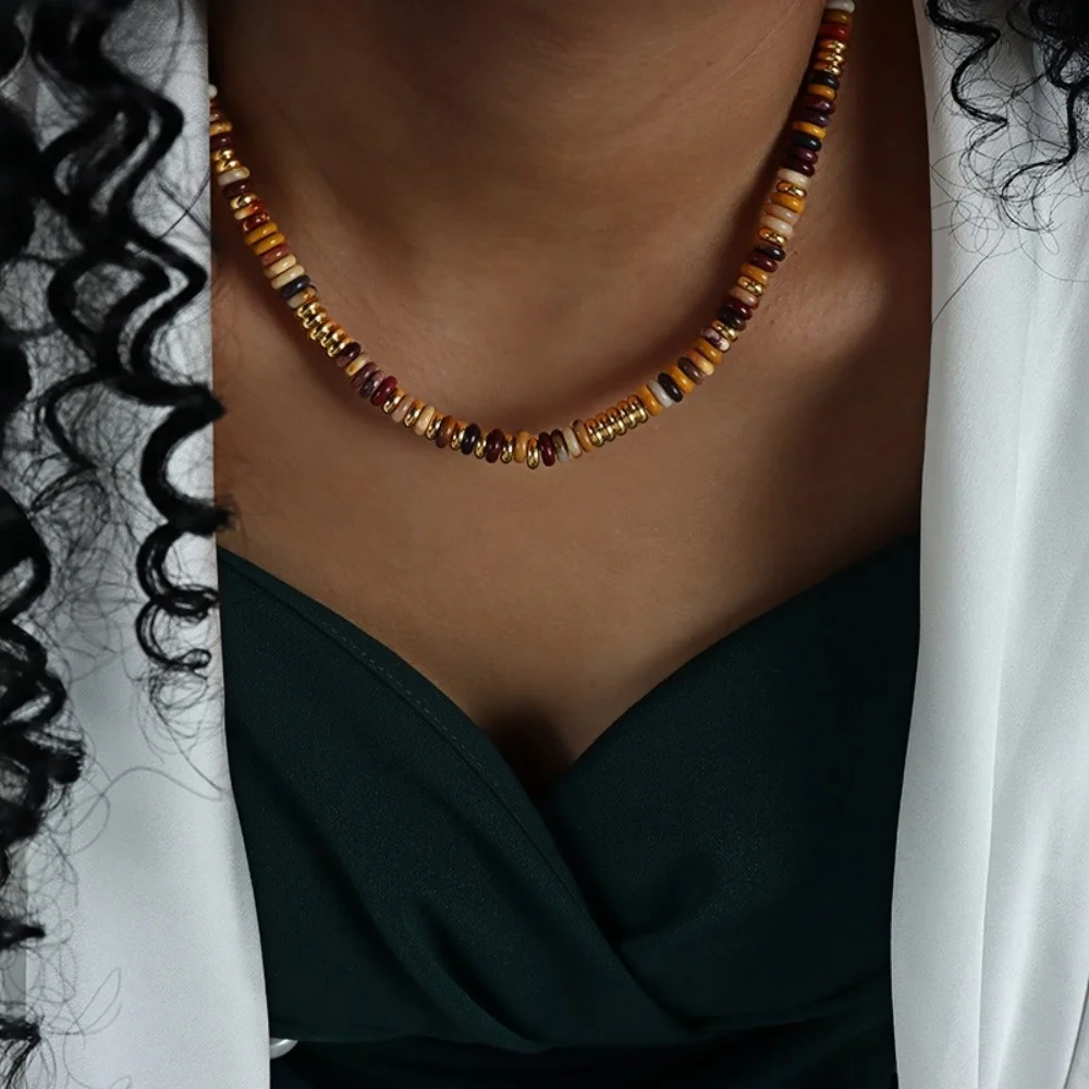 Maillard Brown Natural Stone Agate Beads Chain Necklace Retro 18k Gold Color Titanium Steel Necklace For Women Bohemian Jewelry
Maillard Brown Natural Stone Agate Beads Chain Necklace Retro 18k Gold Color Titanium Steel Necklace For Women Bohemian Jewelry