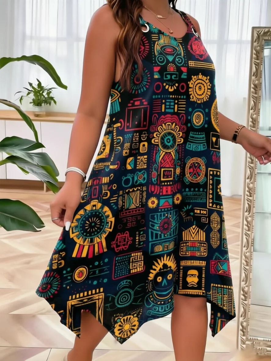 Plus Size Sleeveless Sundress Women Ethnic Tribal Print Casual Irregular Hem O-Ring Strap Tank Dres
Plus Size Sleeveless Sundress Women Ethnic Tribal Print Casual Irregular Hem O-Ring Strap Tank Dres