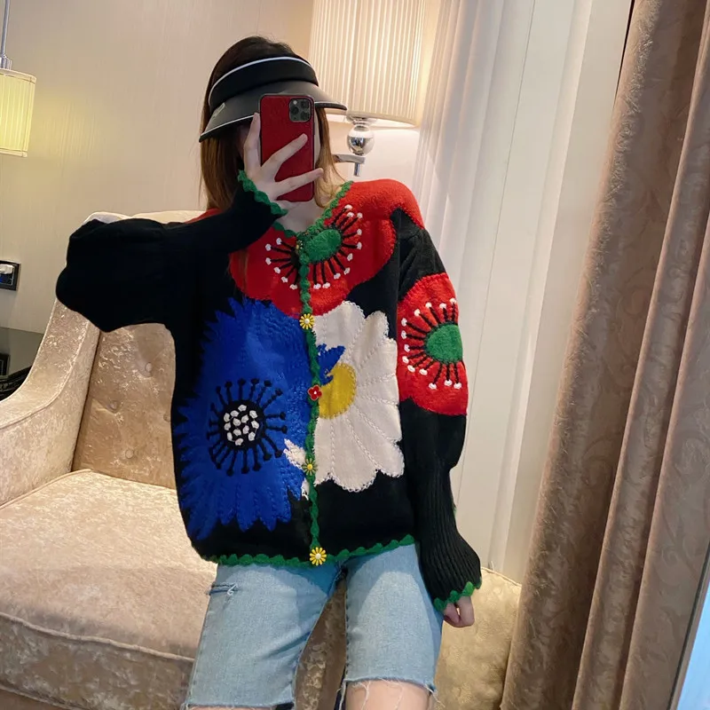 Retro Ethnic Style Color Block Flower Knitted Sweater Women's Fashionable Open Cardigan Autumn Winter Cotton Plant Floral Print
Retro Ethnic Style Color Block Flower Knitted Sweater Women's Fashionable Open Cardigan Autumn Winter Cotton Plant Floral Print