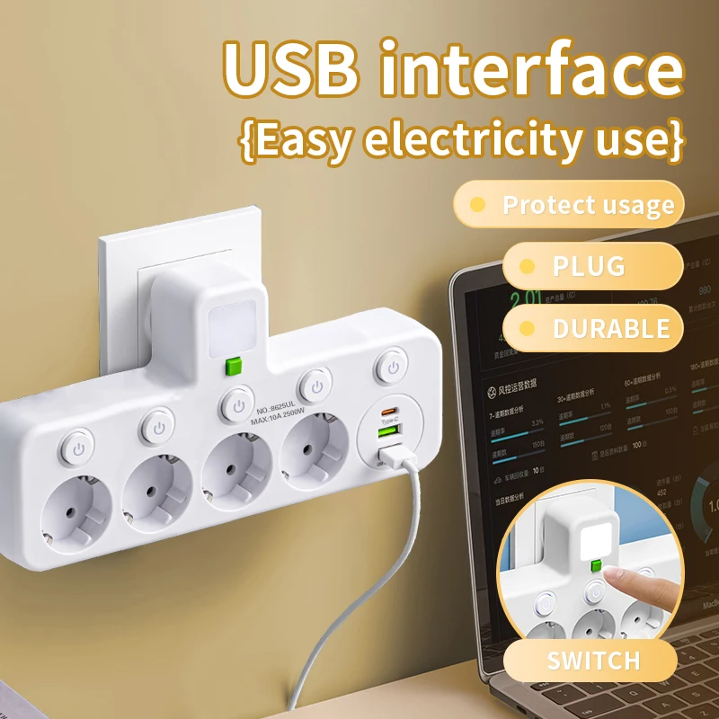 Multiple Sockets AC EU Plug Power Strip No Extension Cable With USB Ports Surge Protector Network Filter Individual Switch
Multiple Sockets AC EU Plug Power Strip No Extension Cable With USB Ports Surge Protector Network Filter Individual Switch