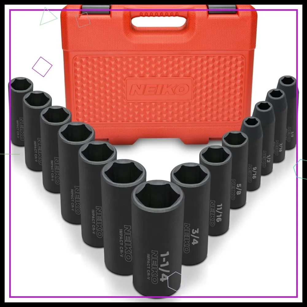 14-Piece 1/2" Drive Impact Socket Set, Cr-V Steel Deep Sockets SAE 3/8" to 1-1/4", Durable Automotive Tools
14-Piece 1/2" Drive Impact Socket Set, Cr-V Steel Deep Sockets SAE 3/8" to 1-1/4", Durable Automotive Tools