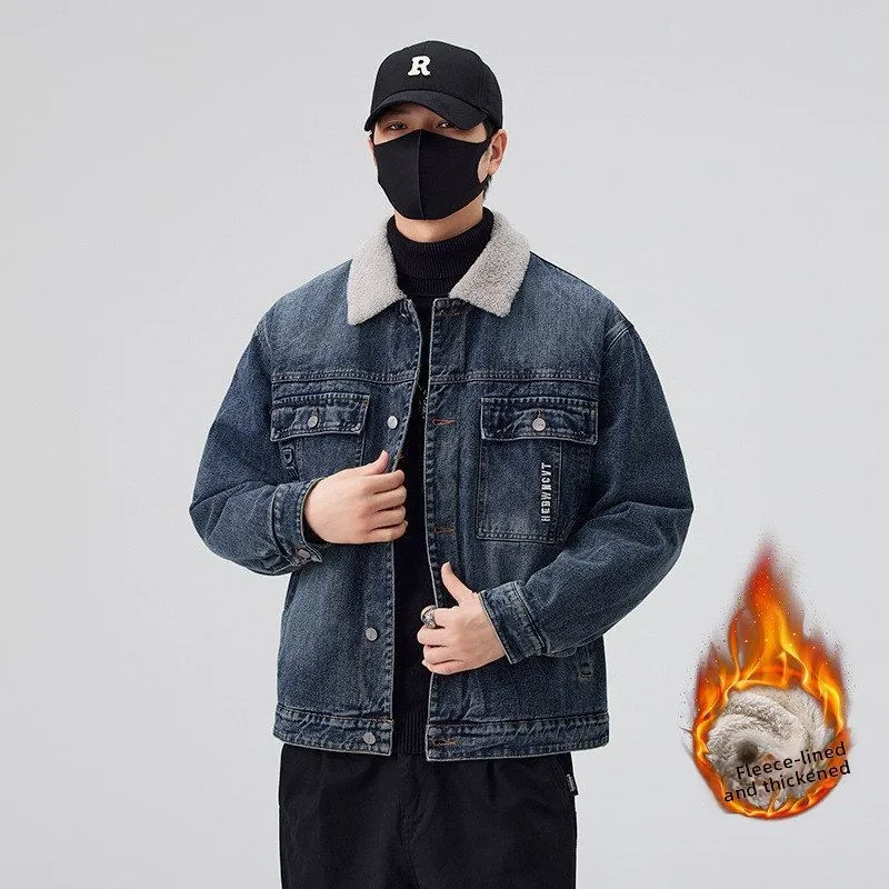 Thiened Lamb Velvet Men's Denim Jaet Sli Korean American Retro Warm Trendy Fce Winter Cotton Coat Long Flip Collar
Thiened Lamb Velvet Men's Denim Jaet Sli Korean American Retro Warm Trendy Fce Winter Cotton Coat Long Flip Collar