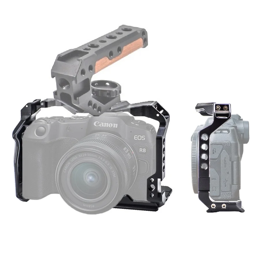 Professional Camera Cage for Canon EOS R8, Camera Protection Frame Rig with Arca Base,Cold Shoe,Strap Slot,1/4'' 3/8''Screw Hole
Professional Camera Cage for Canon EOS R8, Camera Protection Frame Rig with Arca Base,Cold Shoe,Strap Slot,1/4'' 3/8''Screw Hole