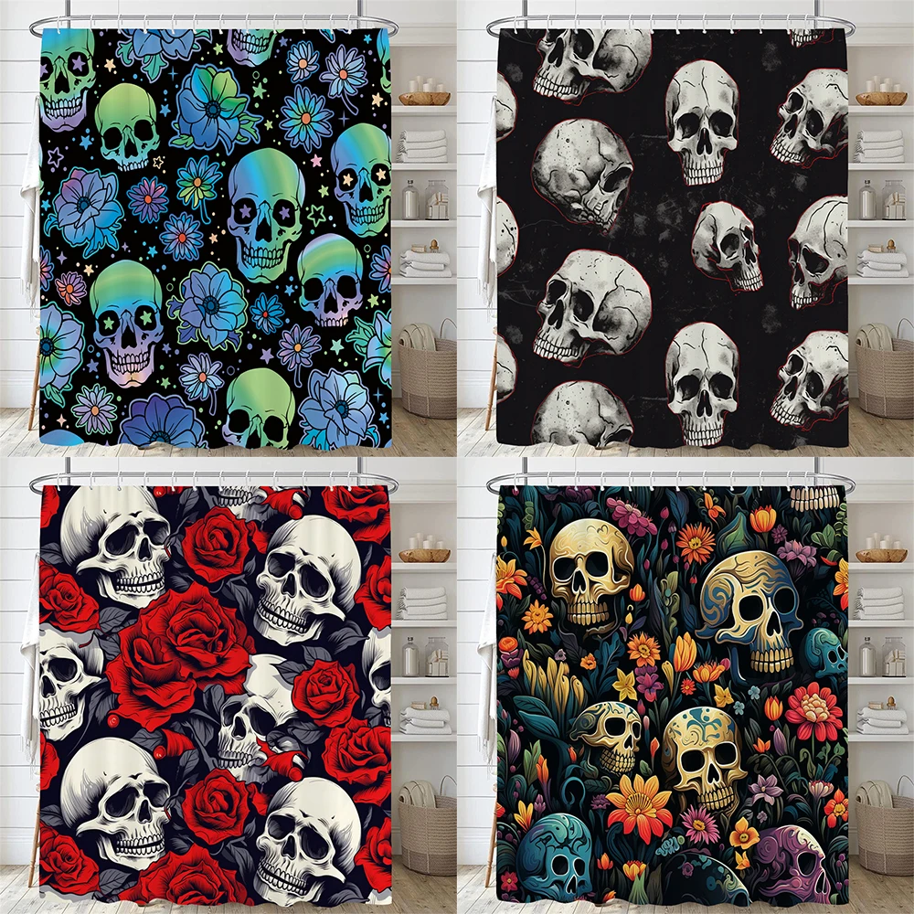 Personality Flowers and Horror Skeleton Skull Shower Curtain Polyster Fabric Home Decor Halloween Bathroom Curtain with Hooks
Personality Flowers and Horror Skeleton Skull Shower Curtain Polyster Fabric Home Decor Halloween Bathroom Curtain with Hooks