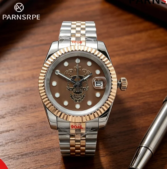PARNSRPE 36/39mm Brown Skull Design dial NH35 automatic mechanical movement Calendar display Sapphire mirror
PARNSRPE 36/39mm Brown Skull Design dial NH35 automatic mechanical movement Calendar display Sapphire mirror