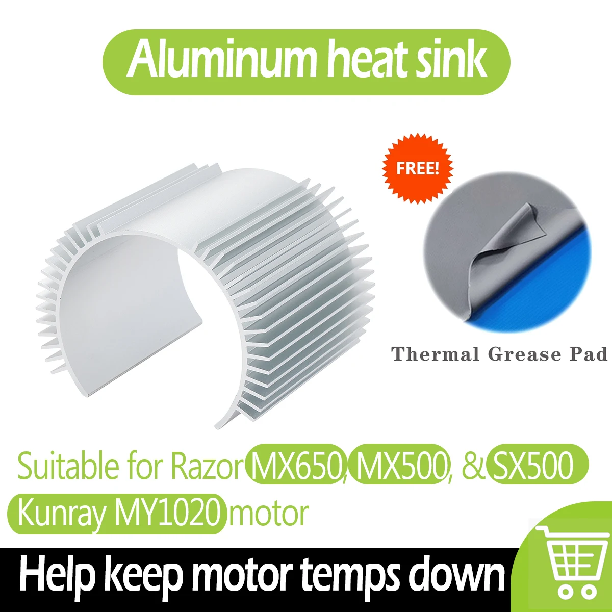 Aluminum Heat Sink with Thermal Grease Pad Suitable for Razor MX650/MX500/SX500/Kunray MY1020 Motor Temperature Resistant
Aluminum Heat Sink with Thermal Grease Pad Suitable for Razor MX650/MX500/SX500/Kunray MY1020 Motor Temperature Resistant