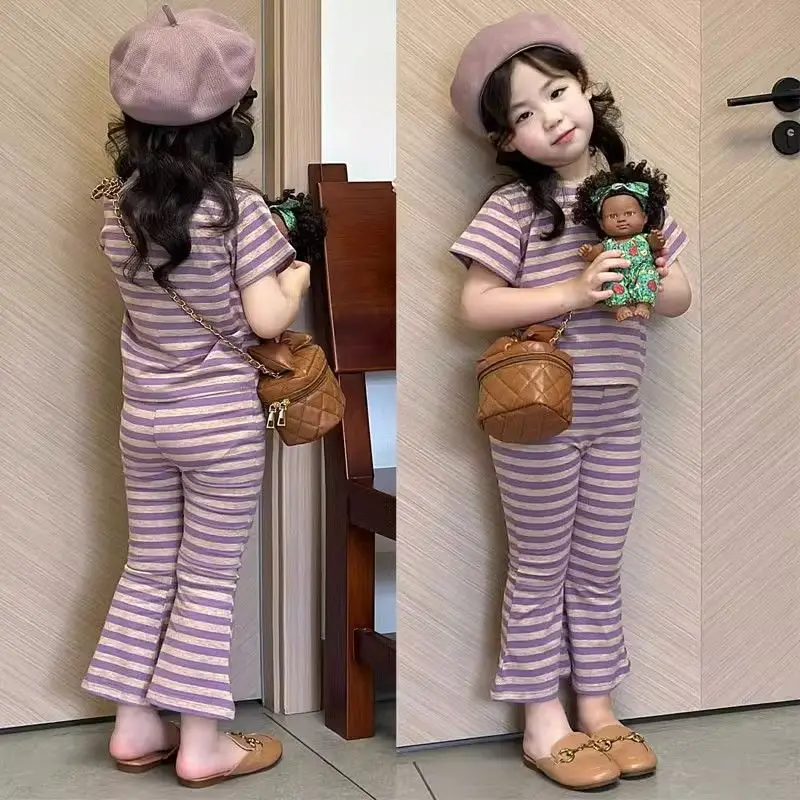 Baby Purple Sets Girls Summer Fashion Coat Casual Stripe Top +Bell-bottoms Pants 2Pcs Kids Suits Childrents Soft Sportswear
Baby Purple Sets Girls Summer Fashion Coat Casual Stripe Top +Bell-bottoms Pants 2Pcs Kids Suits Childrents Soft Sportswear