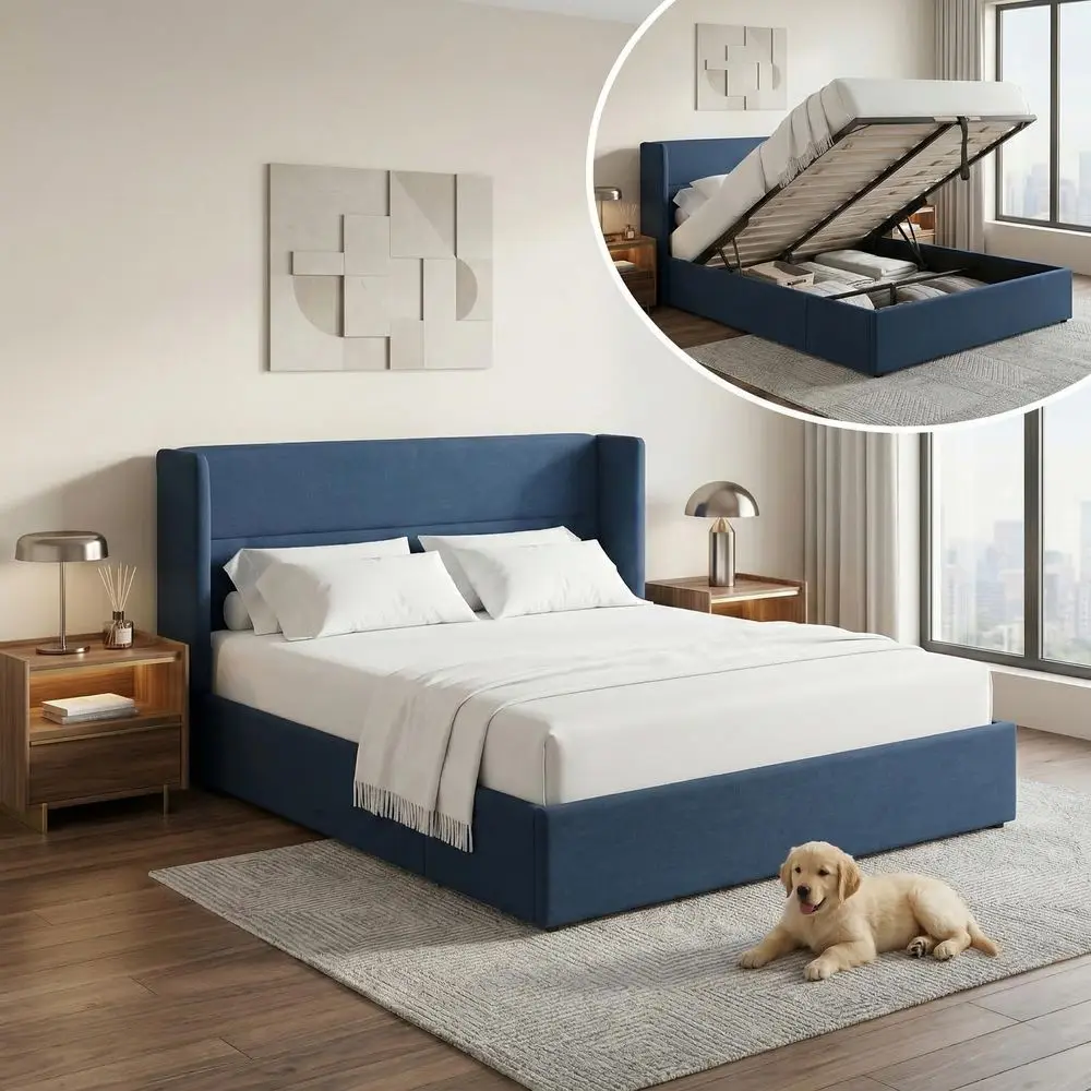 Size Upholstered Platform Bed with Hydraulic Storage, Lift Up Storage Bed with Modern Wingback Headboard, Linen Fabric, Wooden
Size Upholstered Platform Bed with Hydraulic Storage, Lift Up Storage Bed with Modern Wingback Headboard, Linen Fabric, Wooden