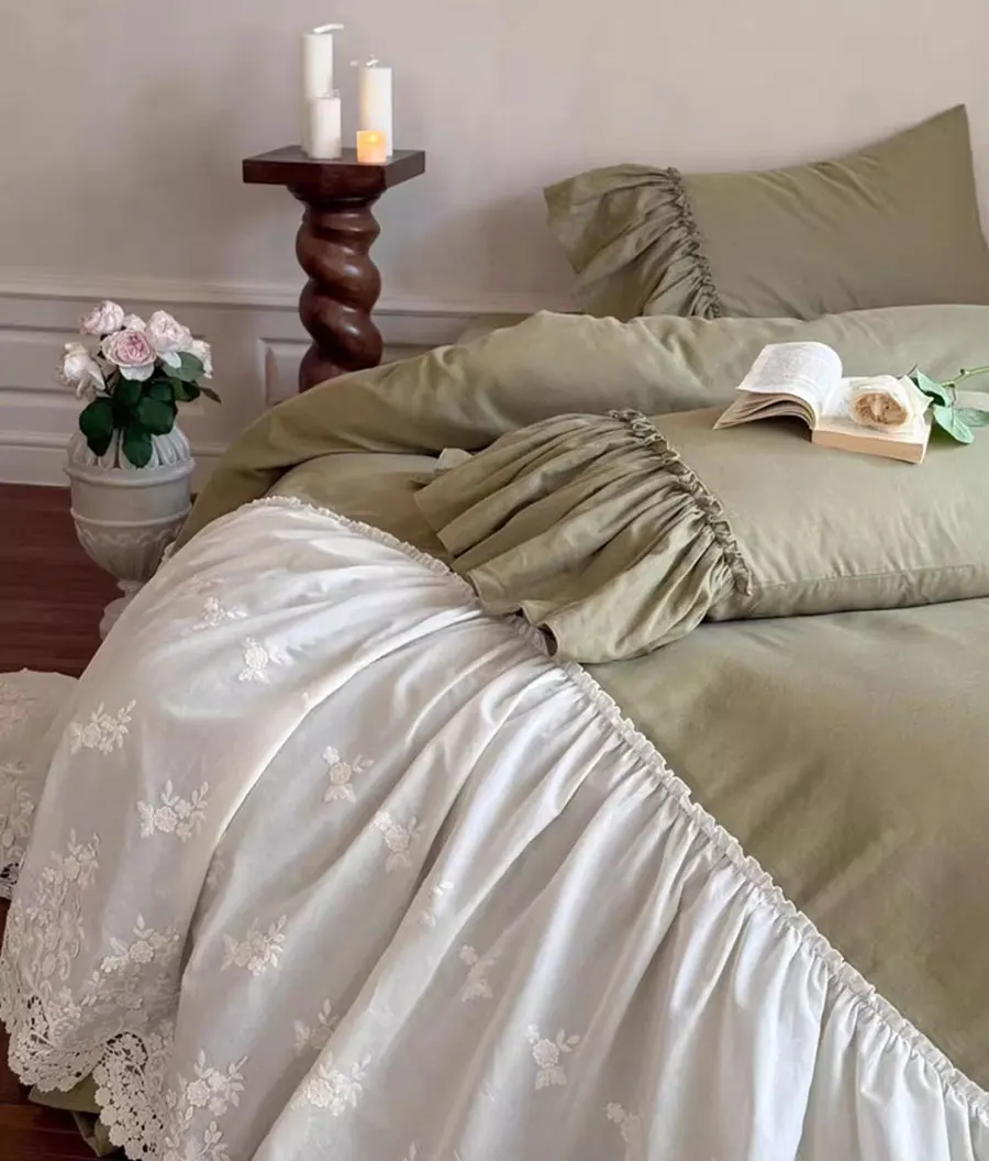 Fresh elegant solid green bed set,full queen king elegant ruffled lace pure cotton home textile bed sheet pillowcase duvet cover
Fresh elegant solid green bed set,full queen king elegant ruffled lace pure cotton home textile bed sheet pillowcase duvet cover