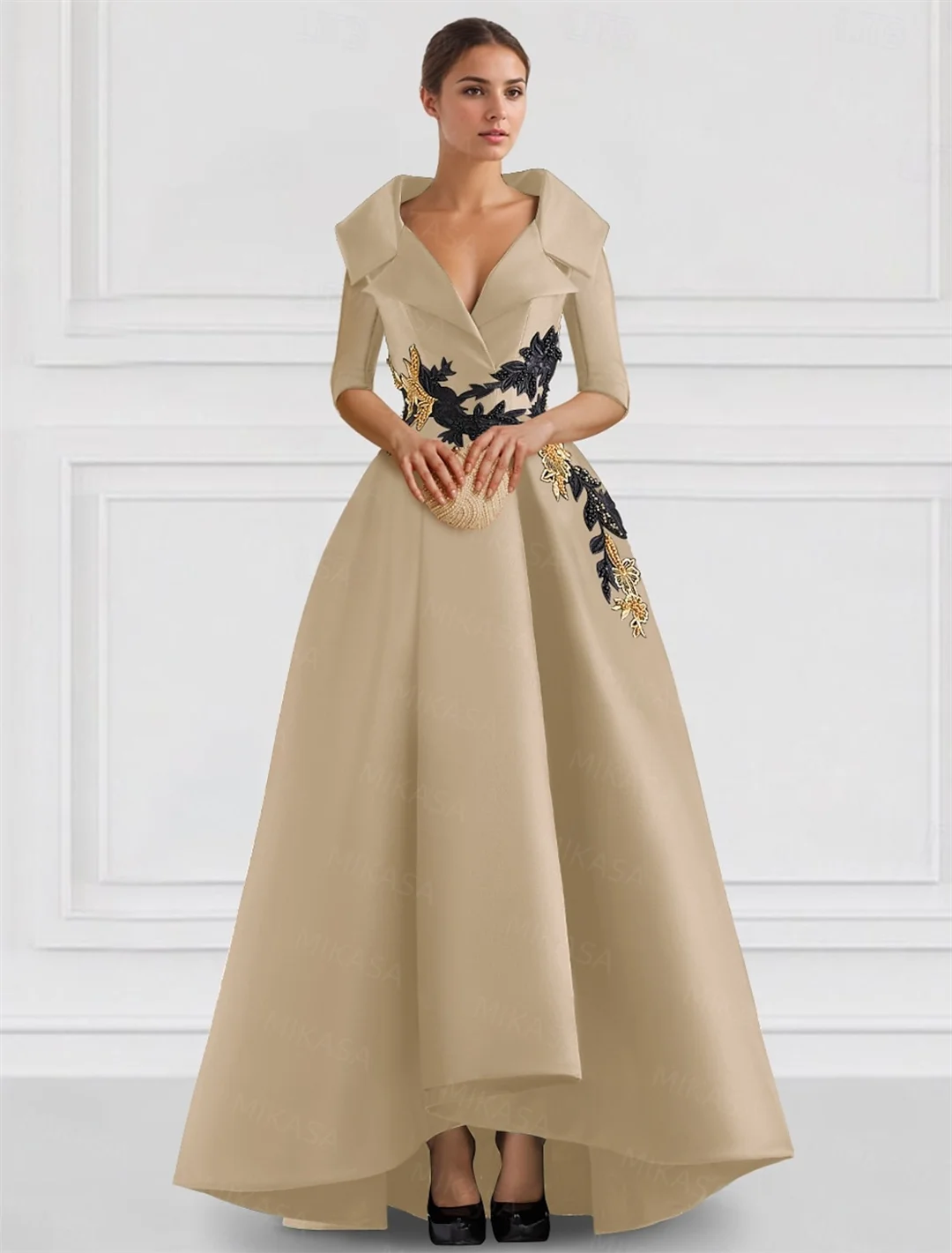 Elegant Vintage Evening Dresses Women V-neck Three Quarter Sleeves A-line Party Gowns With Appliques & Pockets Irregular Ruffles
Elegant Vintage Evening Dresses Women V-neck Three Quarter Sleeves A-line Party Gowns With Appliques & Pockets Irregular Ruffles