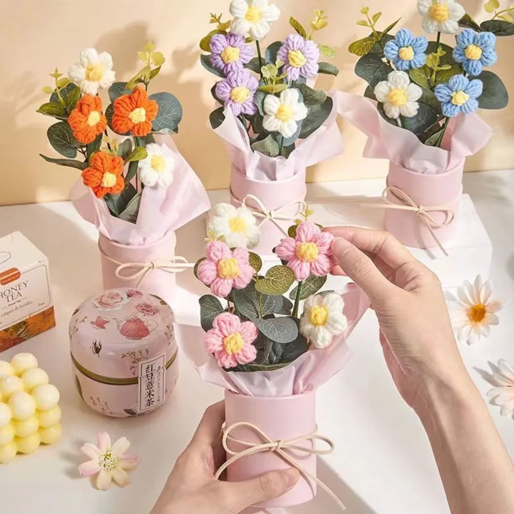 Knitted Crochet Flowers Handmade Colorful Artificial Flower Potted Plant with Bucket Artifiical Folwer Bouquet Mother's Day
Knitted Crochet Flowers Handmade Colorful Artificial Flower Potted Plant with Bucket Artifiical Folwer Bouquet Mother's Day