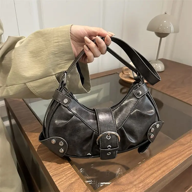 2026 New Retro Locomotive Bag, Spice Girl Style Rivet Crescent Underarm Bag, Pleated Fashion Commuter Shoulder Bag for Women
2026 New Retro Locomotive Bag, Spice Girl Style Rivet Crescent Underarm Bag, Pleated Fashion Commuter Shoulder Bag for Women