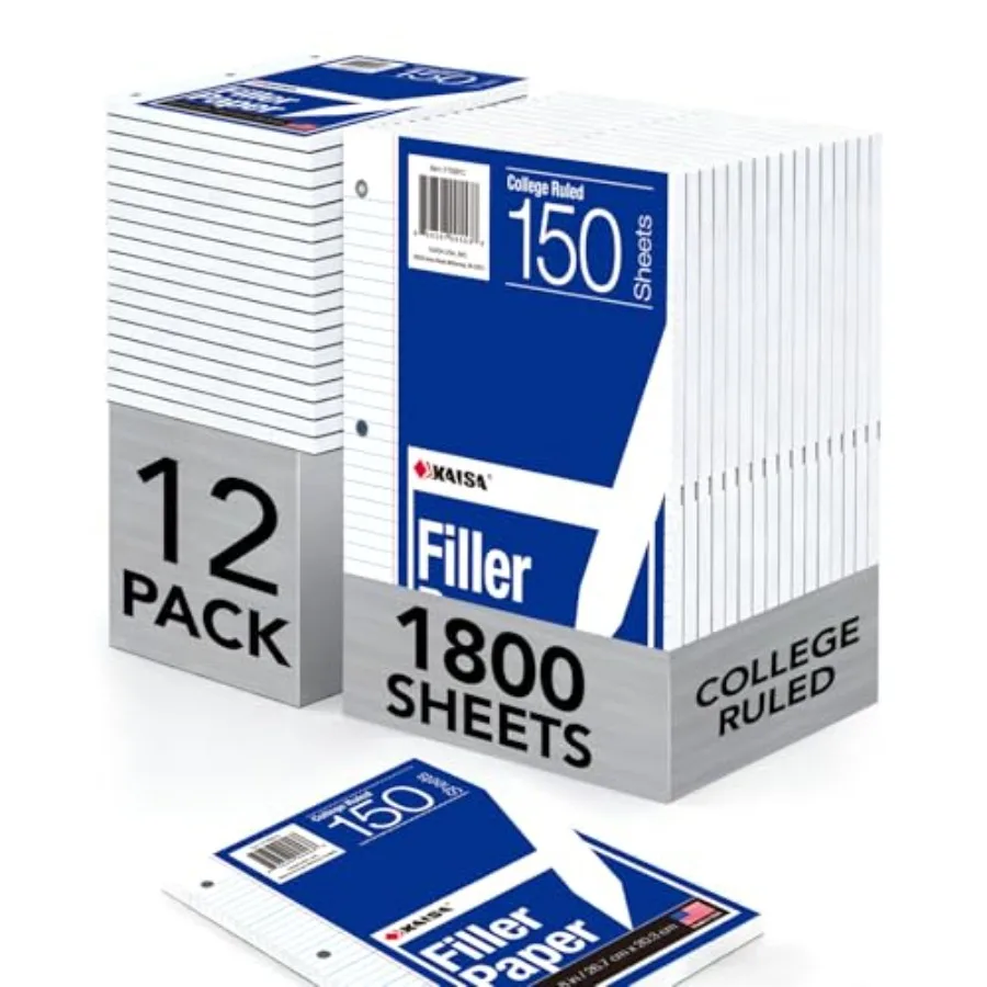 Filler Paper Notebook Paper Ruled 8"x10.5" Loose Leaf Paper for 3-Ring Binders 1800 Sheet/pack Total 1800 Sheets
Filler Paper Notebook Paper Ruled 8"x10.5" Loose Leaf Paper for 3-Ring Binders 1800 Sheet/pack Total 1800 Sheets