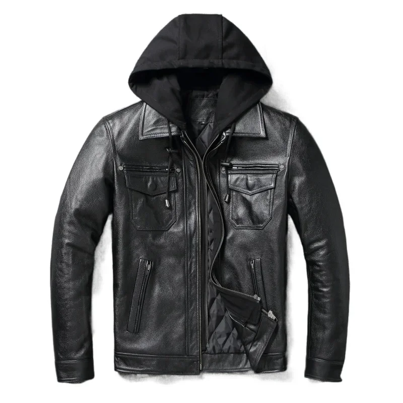 Removable Hooded Leather Jacket Men Genuine Cowhide Leather Coat Slim Biker Clothing Mens Coat Winter Veste Cuire Homme
Removable Hooded Leather Jacket Men Genuine Cowhide Leather Coat Slim Biker Clothing Mens Coat Winter Veste Cuire Homme