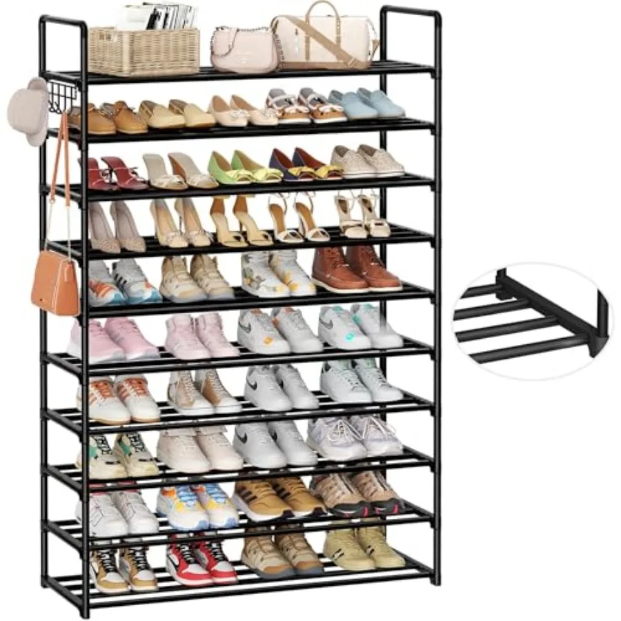 10-Tier Shoe Organizer - Large Metal Shoe Rack with Hooks Fits 40-50 Pairs Ideal for Closet Entryway Garage Bedroom
10-Tier Shoe Organizer - Large Metal Shoe Rack with Hooks Fits 40-50 Pairs Ideal for Closet Entryway Garage Bedroom