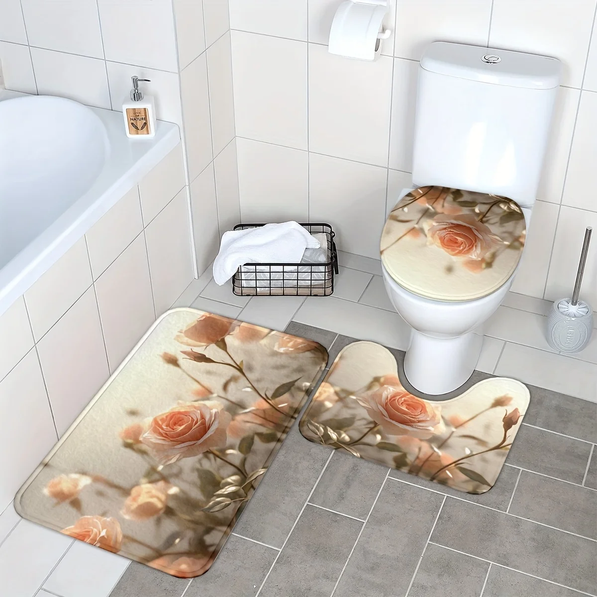 Rose Floral Pattern Bathroom Mat Set Bath Rug and Toilet Seat Cover Spa Decor Luxury Home Shower Mat
Rose Floral Pattern Bathroom Mat Set Bath Rug and Toilet Seat Cover Spa Decor Luxury Home Shower Mat
