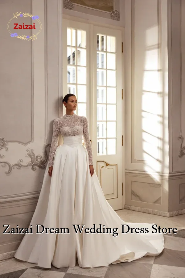 Customized Luxury Long Sleeve A-Line Wedding DressFashion O-Neck Pearls Satin Bride Gown Princess Vestido de Noiva
Customized Luxury Long Sleeve A-Line Wedding DressFashion O-Neck Pearls Satin Bride Gown Princess Vestido de Noiva