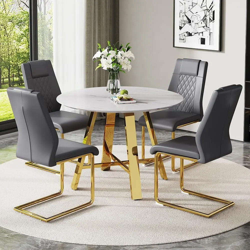 Elegant 4-Piece Marble Round Dining Set with Upholstered Chairs for Small Spaces
Elegant 4-Piece Marble Round Dining Set with Upholstered Chairs for Small Spaces