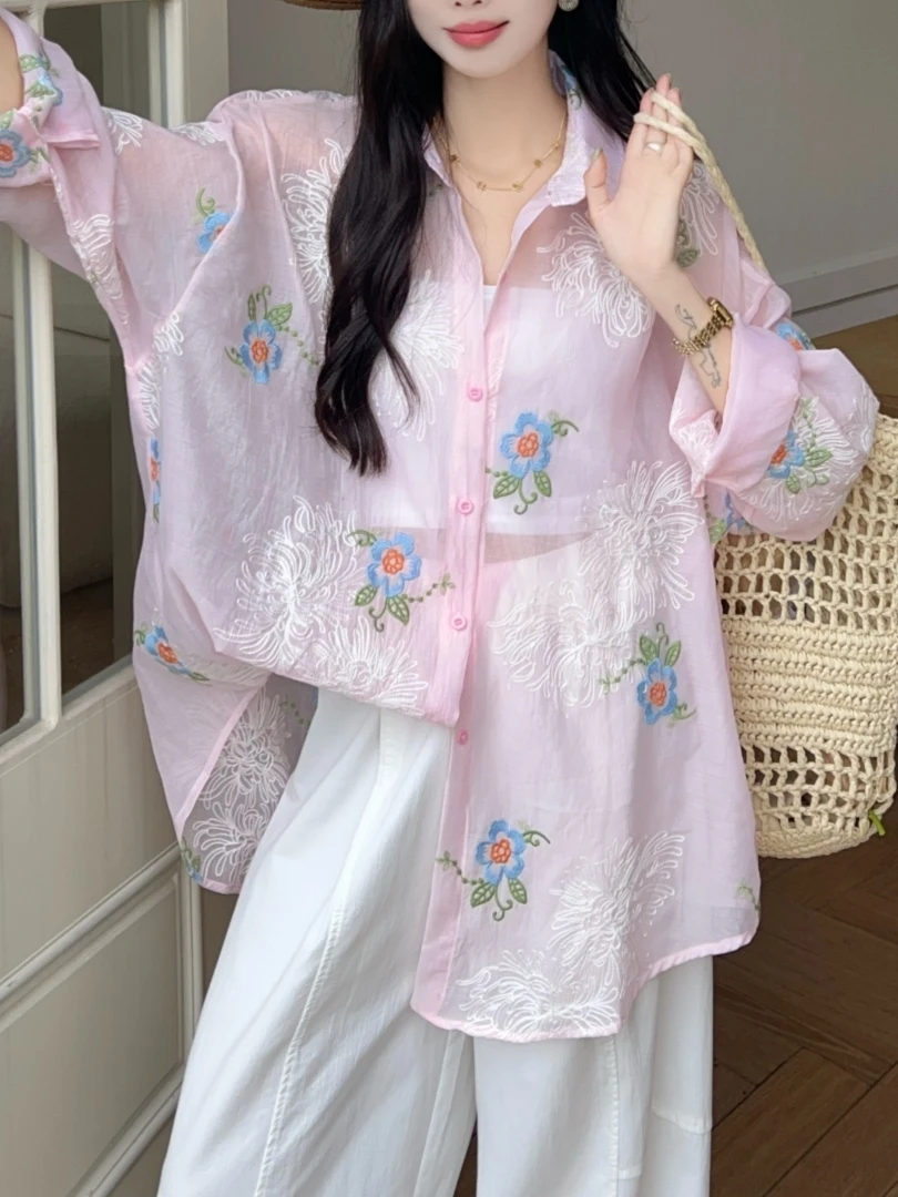 Loose Fit Women's Shirt Embroidered Floral Print Casual Style Long Sleeve Cotton Top Slimming Effect Lightweight Summer Wear
Loose Fit Women's Shirt Embroidered Floral Print Casual Style Long Sleeve Cotton Top Slimming Effect Lightweight Summer Wear