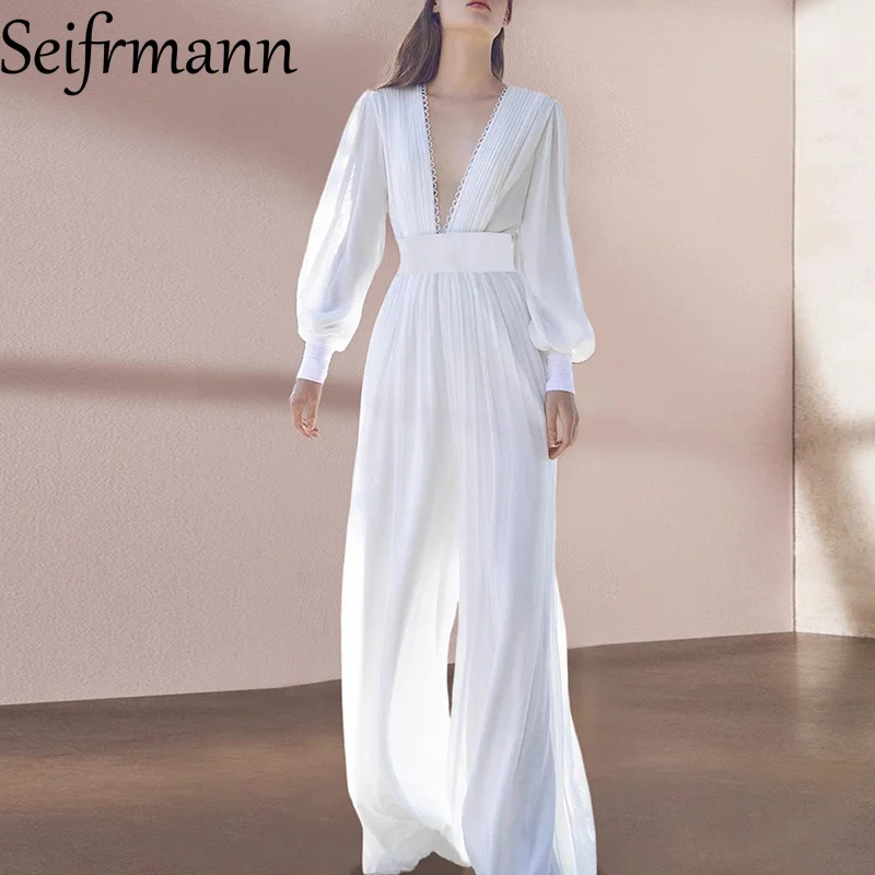 Seifrmann Solid Lantern Sleeved Slim Maxi Women Elegant V-Neck Long Jumpsuits Club Party Clothes Spring Summer 2025 New
Seifrmann Solid Lantern Sleeved Slim Maxi Women Elegant V-Neck Long Jumpsuits Club Party Clothes Spring Summer 2025 New