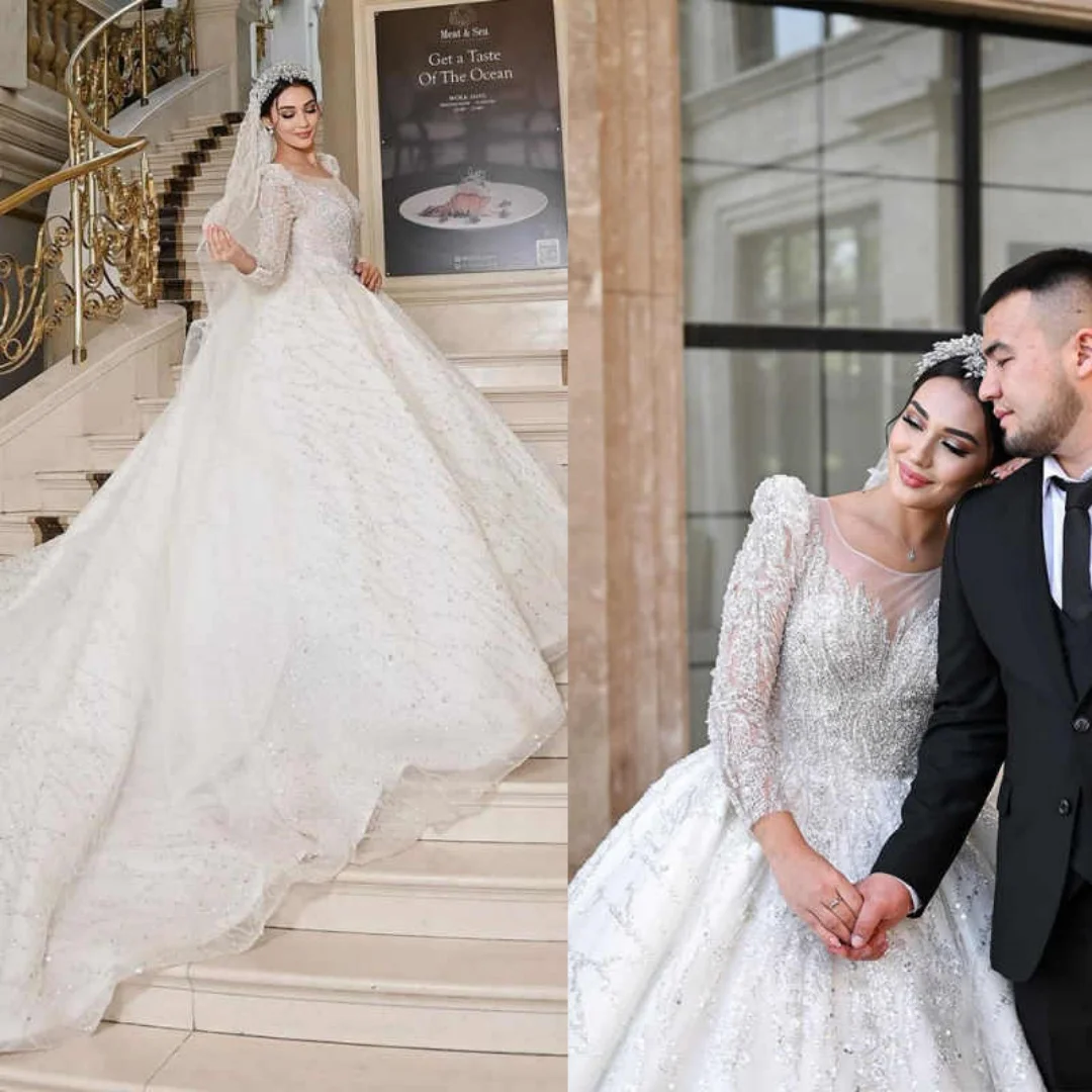 Luxury Wedding Dresses Ball Gown O-Neck Crystals Sequined Long Sleeves Floor-Length Bride Dresses Vestido de novia Custom Made
Luxury Wedding Dresses Ball Gown O-Neck Crystals Sequined Long Sleeves Floor-Length Bride Dresses Vestido de novia Custom Made