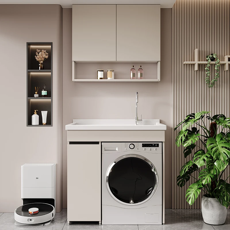 Small apartment washing machine cabinet combination balcony wash table integrated cabinet wash basin corner cutting custom
Small apartment washing machine cabinet combination balcony wash table integrated cabinet wash basin corner cutting custom