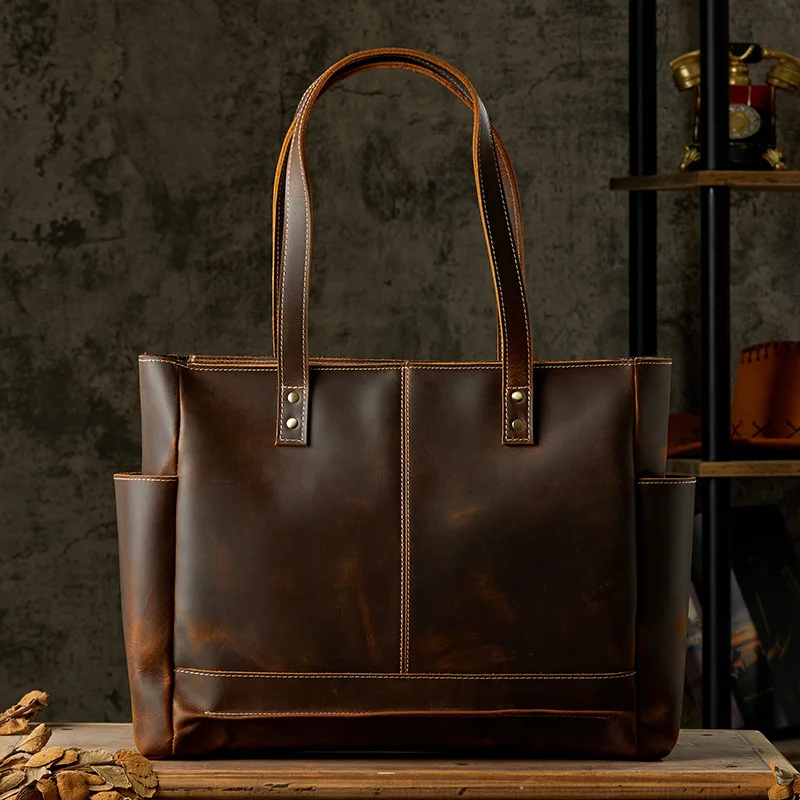 Handmade cowhide tote bag, men's and women's shoulder casual portable class commuter bag, genuine leather, fashionable, simple a
Handmade cowhide tote bag, men's and women's shoulder casual portable class commuter bag, genuine leather, fashionable, simple a