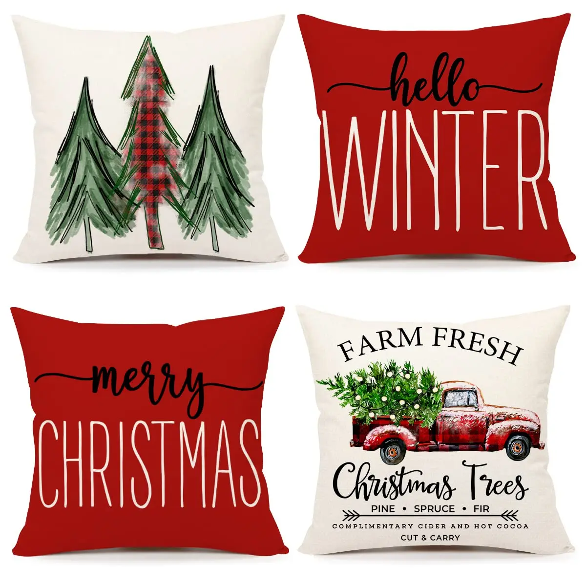 Pillow Covers Set of 4 Farmhouse Merry Christmas Tree Truck Hello Winter Holiday Decor Throw Cushion Case for Home Couch
Pillow Covers Set of 4 Farmhouse Merry Christmas Tree Truck Hello Winter Holiday Decor Throw Cushion Case for Home Couch