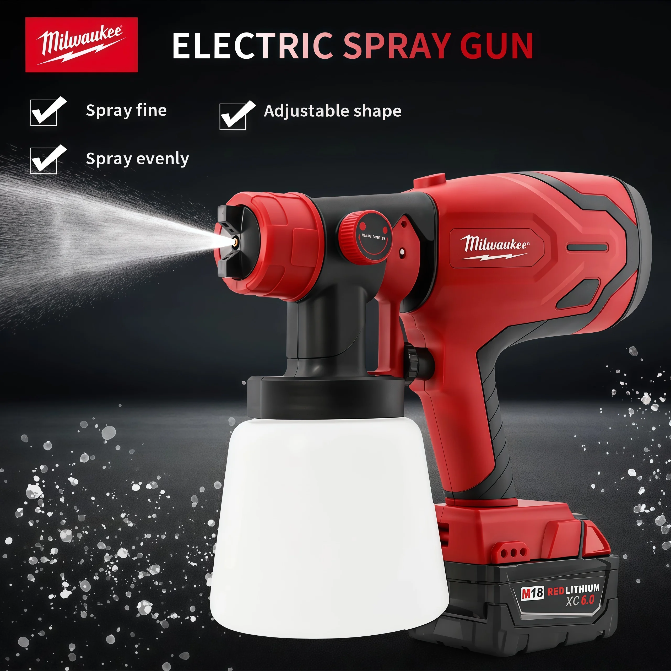 Milwaukee 800ML Cordless Electric Spray Gun Red Paint Sprayer for Auto Furniture Steel Coating Compatible with Airbrush
Milwaukee 800ML Cordless Electric Spray Gun Red Paint Sprayer for Auto Furniture Steel Coating Compatible with Airbrush