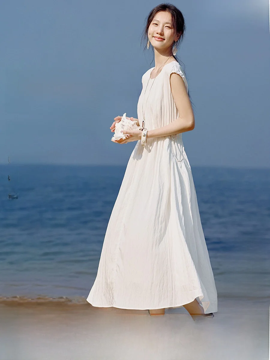 XWI Elegant White Modal Sleeveless Dress Women's Summer Waist-Cinching Slimming A-Line Skirt Style Beach Vacation Fashion
XWI Elegant White Modal Sleeveless Dress Women's Summer Waist-Cinching Slimming A-Line Skirt Style Beach Vacation Fashion