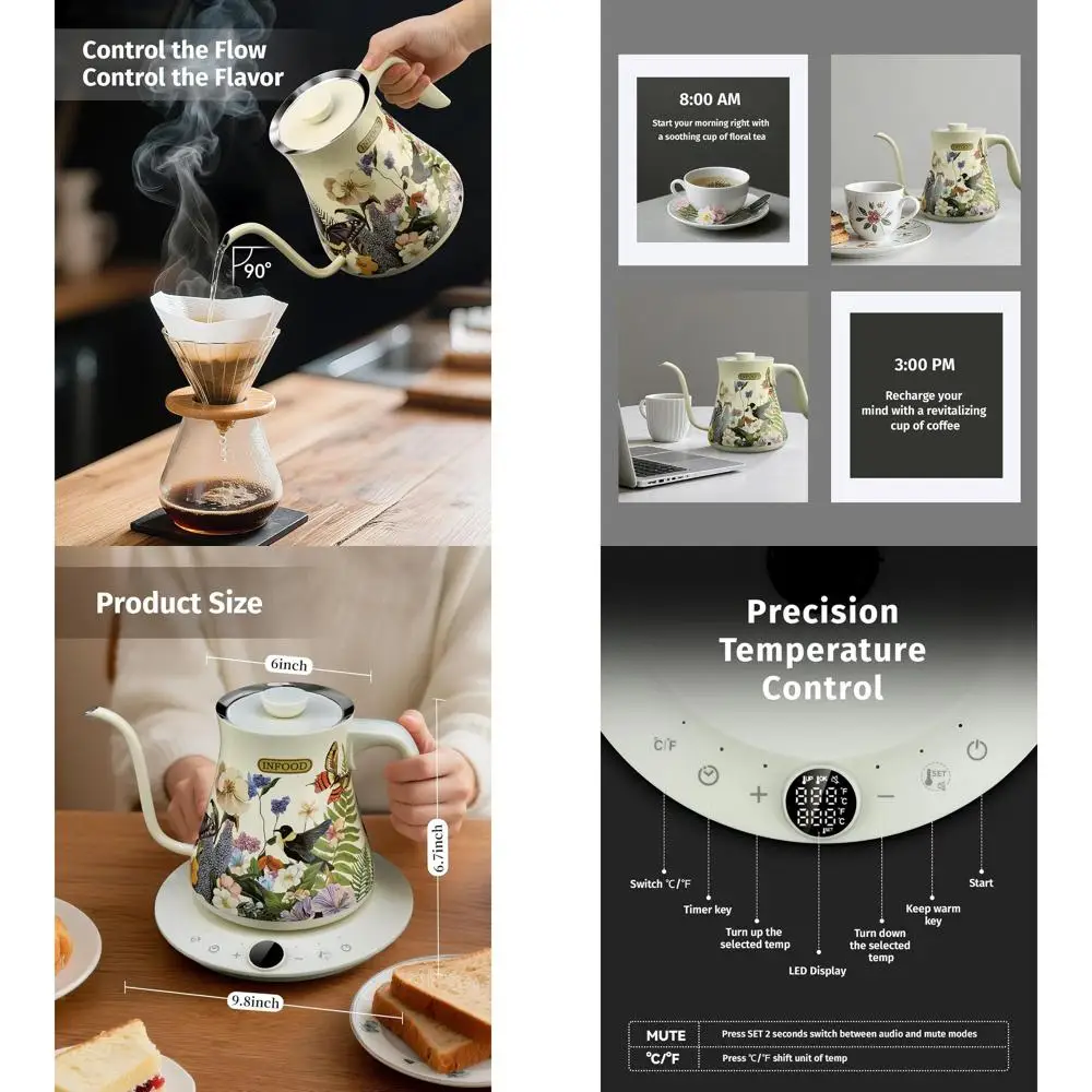 1200W Electric Kettle with Precise Temperature Control for Coffee and Tea, Fast Boiling, Auto Shut Off, Scheduling, Stainless St
1200W Electric Kettle with Precise Temperature Control for Coffee and Tea, Fast Boiling, Auto Shut Off, Scheduling, Stainless St