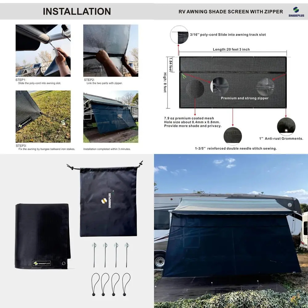 RV Awning Sun Shade Screen 8'x20'3''(Fit for 21' Awning),Black Mesh Shade Screen with Zipper,Universal Trailer Camper Awning Scr
RV Awning Sun Shade Screen 8'x20'3''(Fit for 21' Awning),Black Mesh Shade Screen with Zipper,Universal Trailer Camper Awning Scr