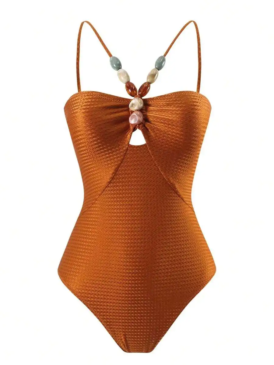Women One-Piece Swimsuit With Spaghetti Straps Scaly Texture Vintage Style
Women One-Piece Swimsuit With Spaghetti Straps Scaly Texture Vintage Style