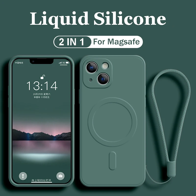 Новый силиконовый чехол с ремешком на запястье для телефона iPhone 13 14 15 Pro Max 12 11 X XR Plus XS, Магнитный чехол для беспроводной зарядки Magsafe
Новый силиконовый чехол с ремешком на запястье для телефона iPhone 13 14 15 Pro Max 12 11 X XR Plus XS, Магнитный чехол для беспроводной зарядки Magsafe