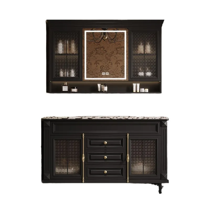 French retro bathroom cabinet combination oak floor-to-ceiling American luxury stone washstand hand washbasin sink new model
French retro bathroom cabinet combination oak floor-to-ceiling American luxury stone washstand hand washbasin sink new model