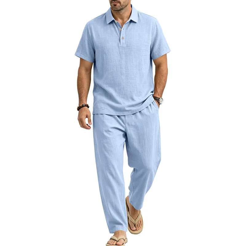 2026 summer cross-border men's clothing linen Polo trousers two-piece set American loose casual short-sleeved set
2026 summer cross-border men's clothing linen Polo trousers two-piece set American loose casual short-sleeved set