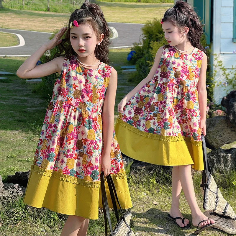 Girls' fashionable patchwork floral dress2026Summer children's thin tank top dress, stylish princess dress
Girls' fashionable patchwork floral dress2026Summer children's thin tank top dress, stylish princess dress