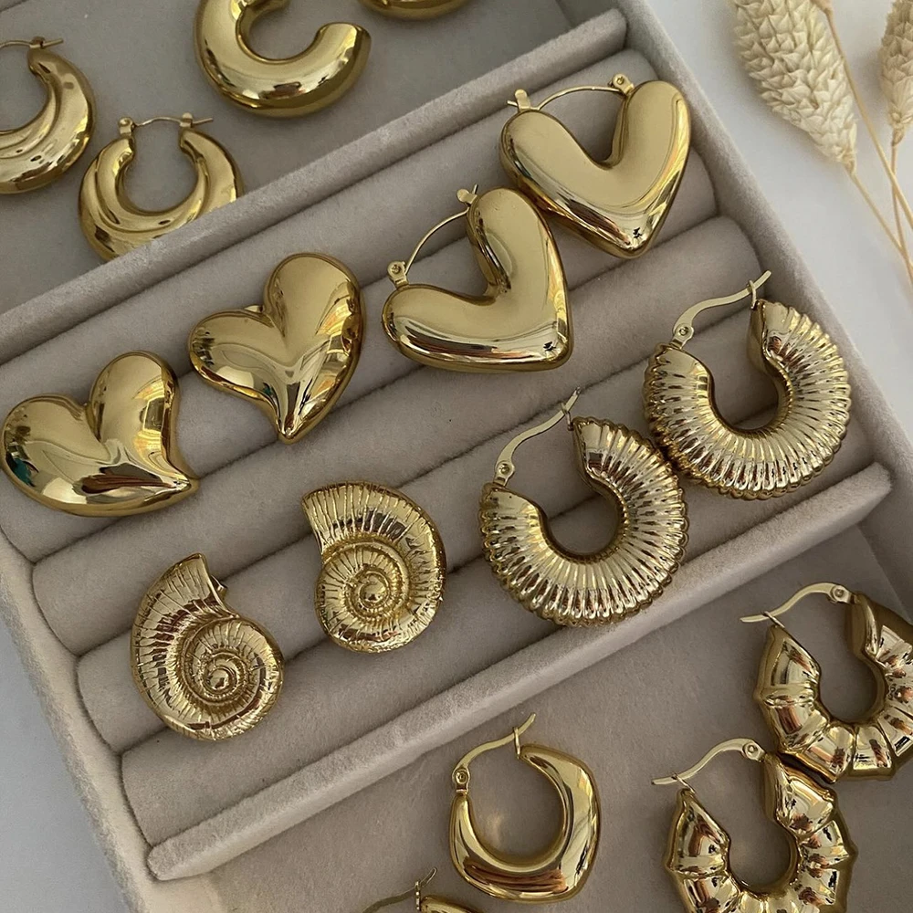 Stainless Steel Smooth Round Tube Chunky Hoop Earrings for Women Glossy Gold Plated Heart Geometric Threaded Ear Hoops Jewelry
Stainless Steel Smooth Round Tube Chunky Hoop Earrings for Women Glossy Gold Plated Heart Geometric Threaded Ear Hoops Jewelry